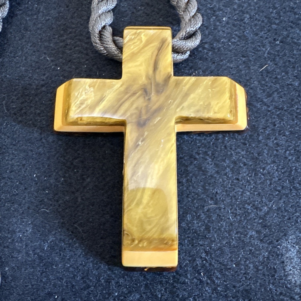 Unique Vintage XL Large Triple Color Bakelite Cross Necklace 78.1 Grams Rare